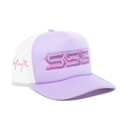 TRIPLES SIGNATURE TRUCKER HAT WHITE/LILA