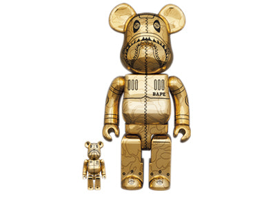 BEARBRICK X BAPE X HAJIME SORAYAMA CAMO SHARK 100% & 400% SET GOLD