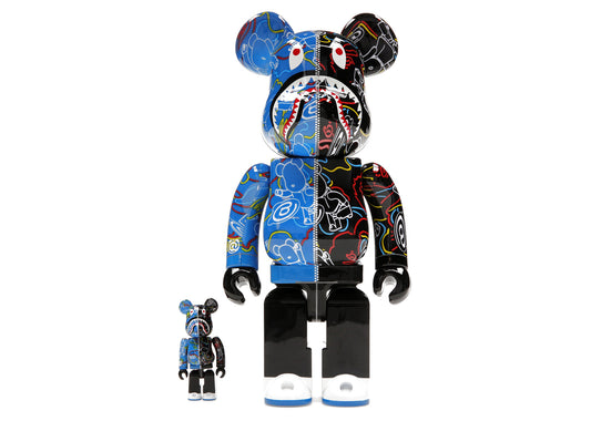 BEARBRICK X BAPE LINE CAMO SHARK 100% & 400% SET BLUE/BLACK