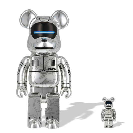 BEARBRICK X BAPE X HAJIME SORAYAMA BABY MILO 100% & 400% SET SILVER